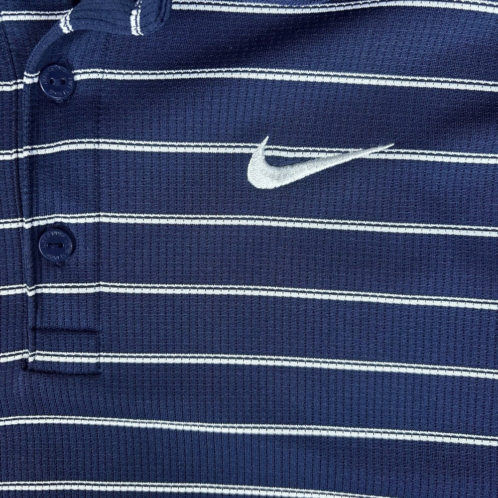 Nike Dri-FIT Polo Shirt Men's Small Navy Blue White Striped Golf Swoosh - Picture 3 of 10
